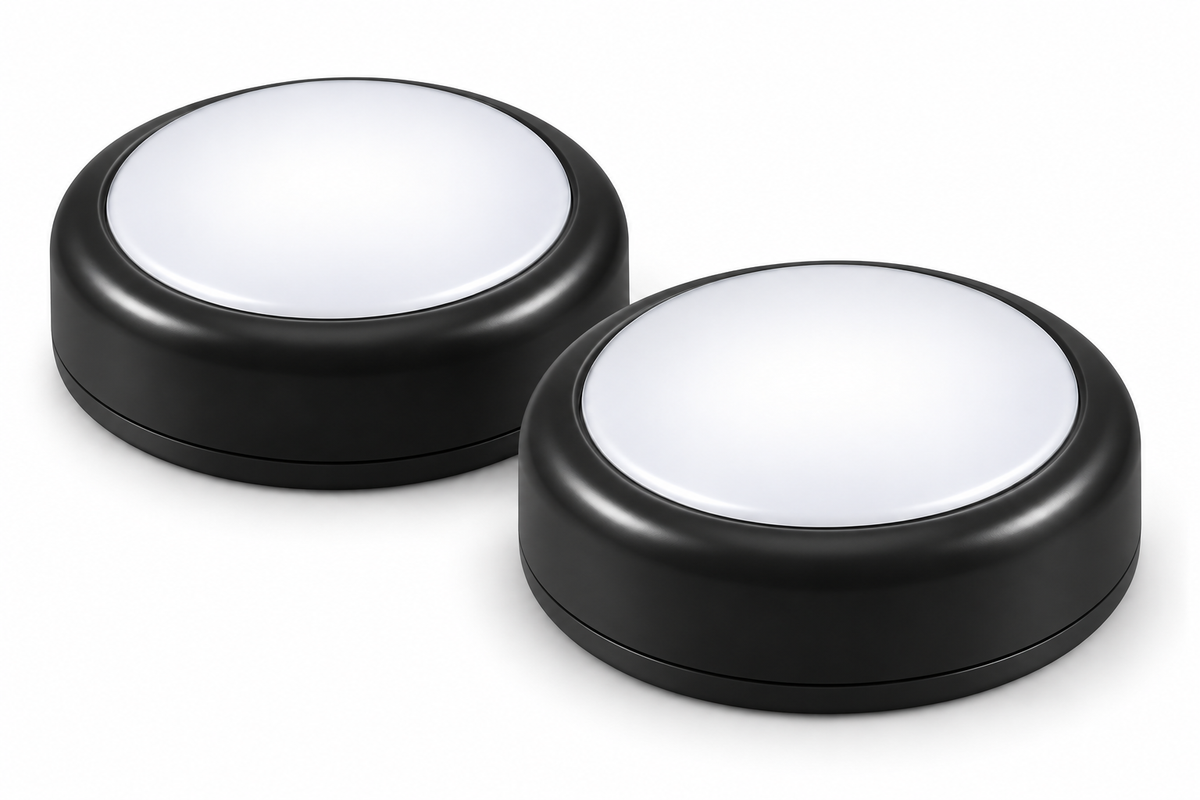 two black puck lights