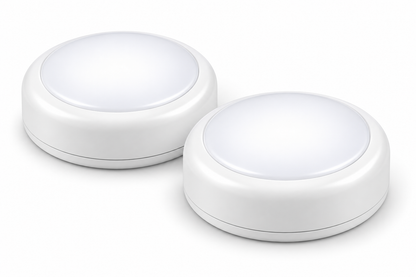 two white puck lights