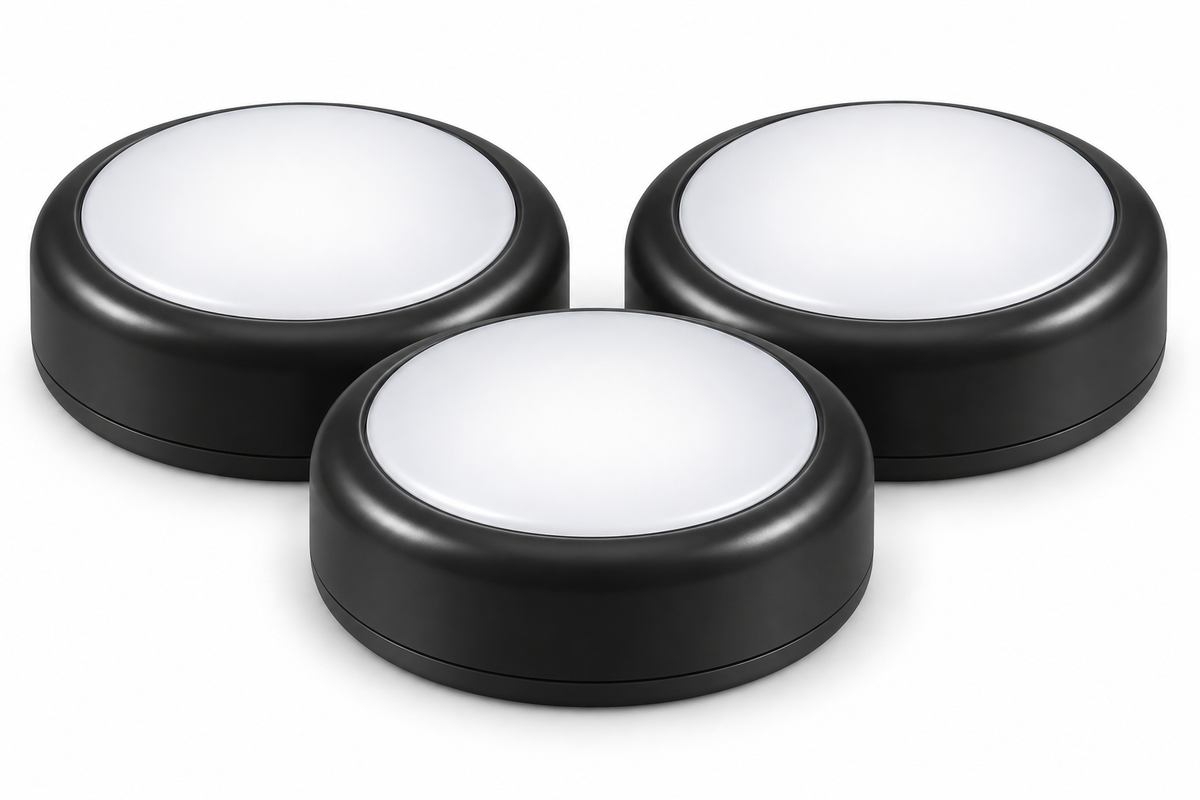 three black puck lights