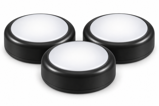 three black puck lights