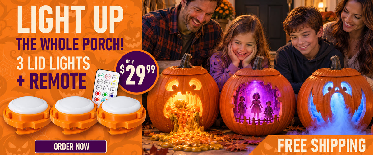 Light up the whole porch. 3 Pumpkin Lid Lights + FREE Remote, now only $29.99. Plus Free Shipping!