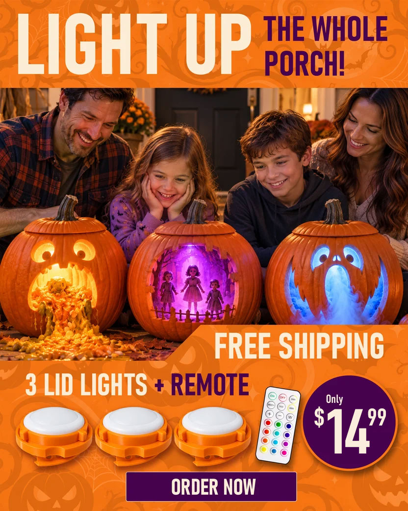 Light up the whole porch. 3 Pumpkin Lid Lights + FREE Remote, now only $14.99. Plus Free Shipping!