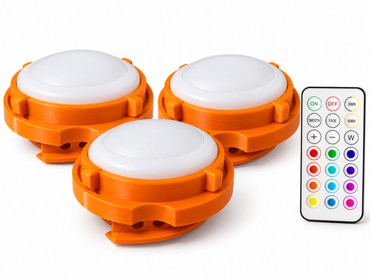 three orange lid lights with remote