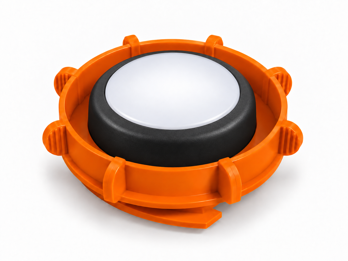 orange puck light mount with black puck light