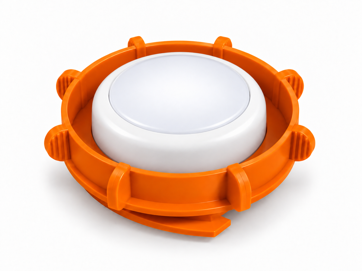 orange puck light mount with white puck light