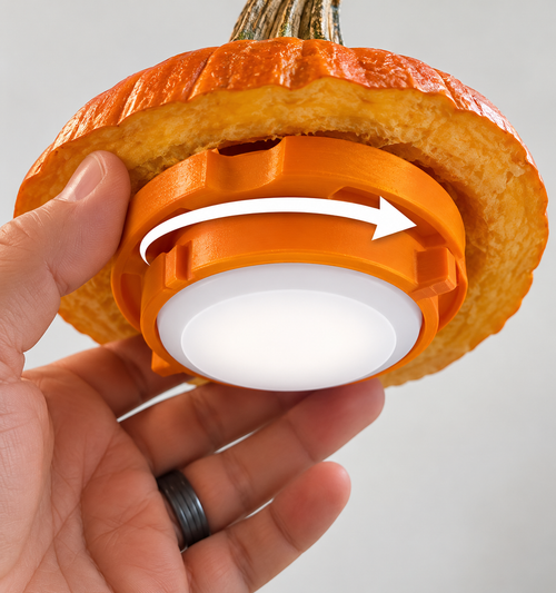 Twist helical blades into pumpkin lid.