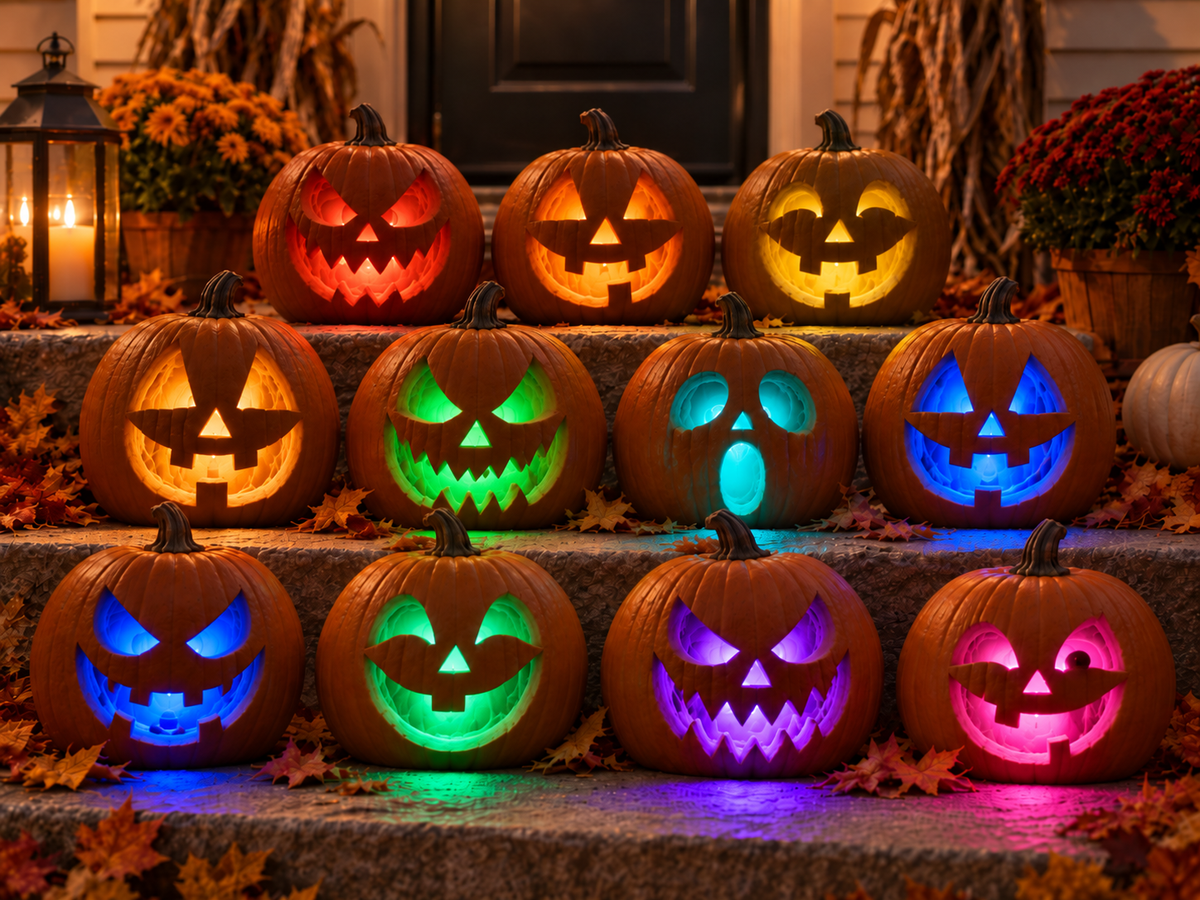 12 jack-o-lanterns light up with different colors