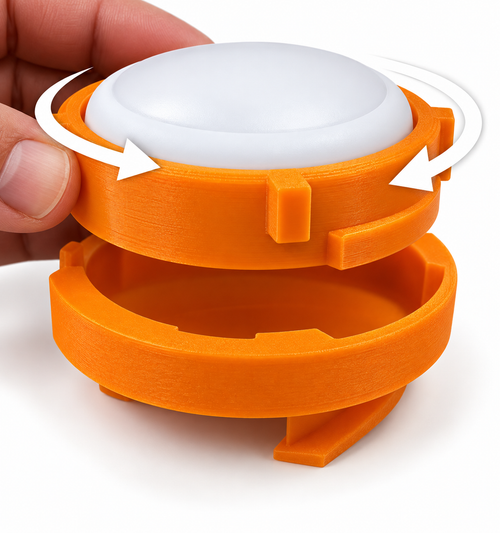 Twist puck light to base